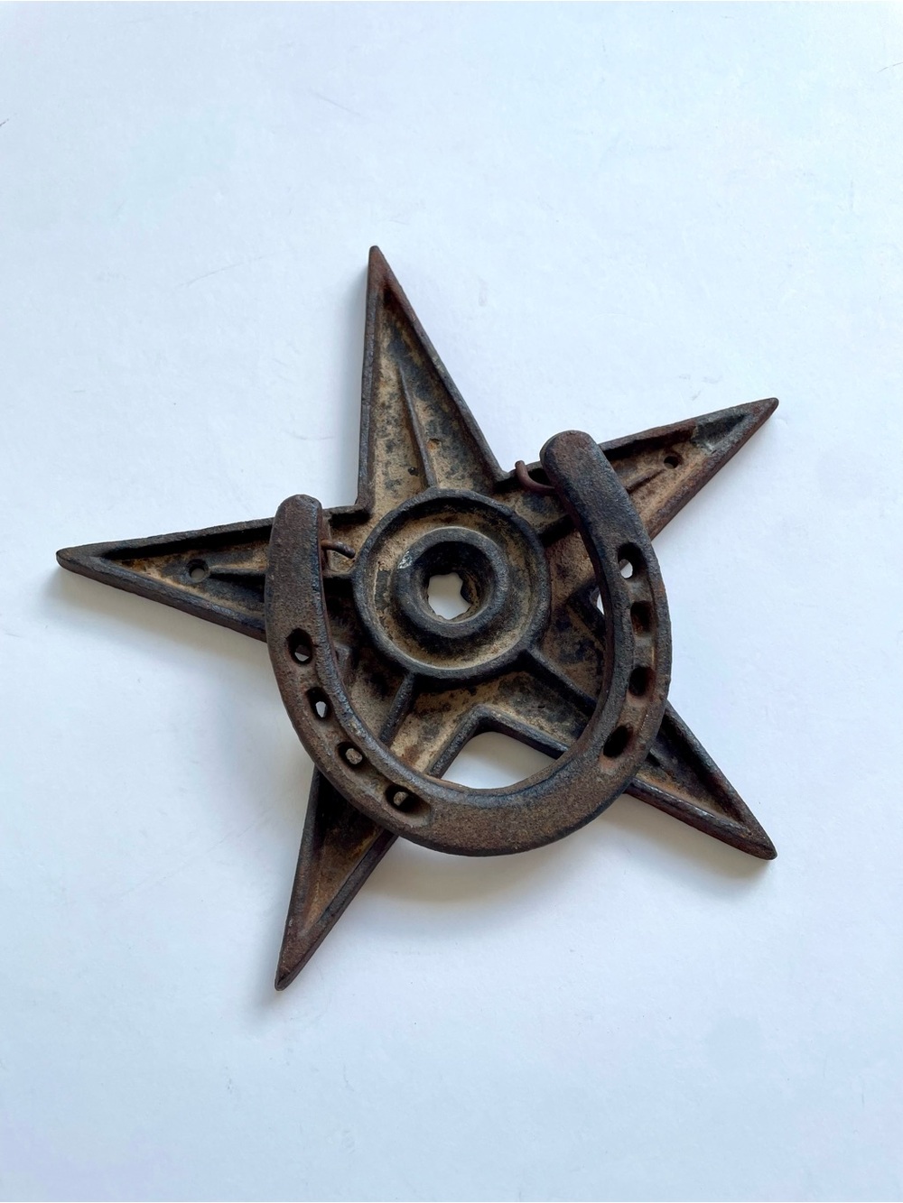 Vintage Cast Iron Western Door Knocker, Rustic Star & Horseshoe Decor